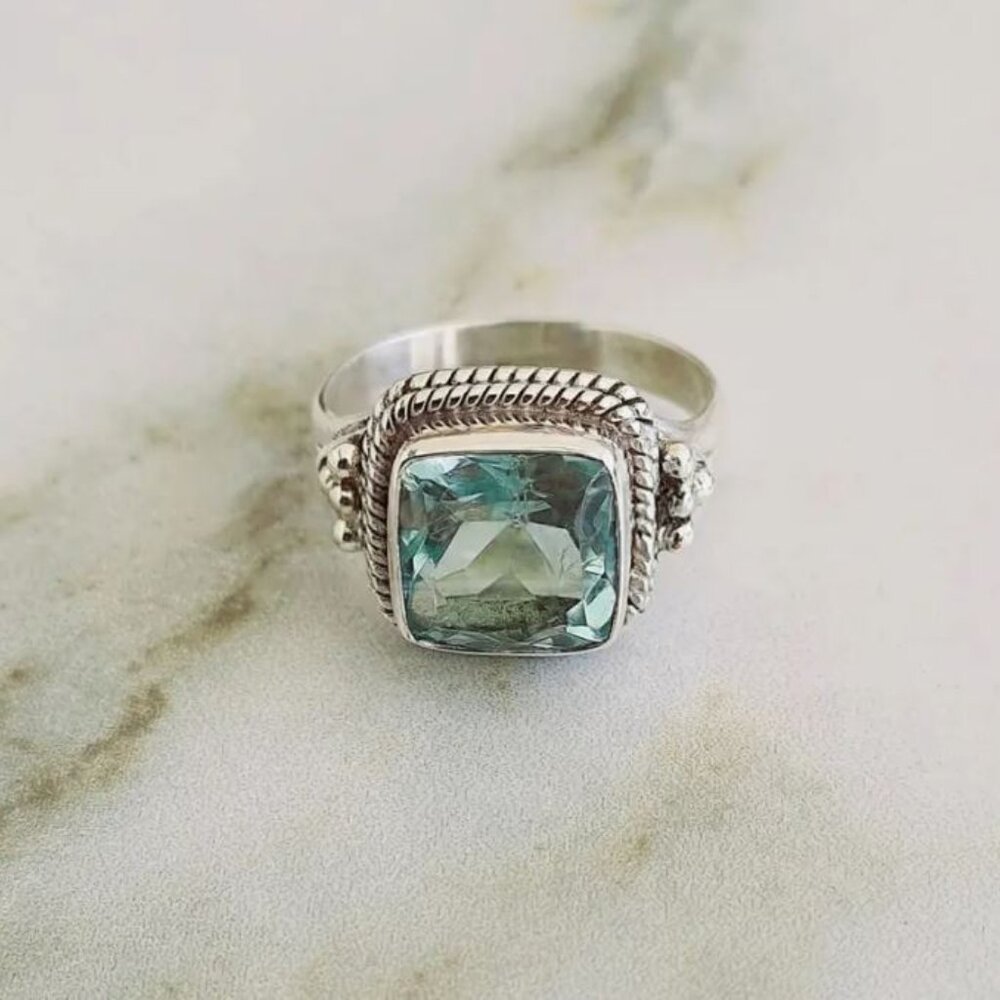 NEW Luxe Silver Plated Blue Topaz Crystal Chunky Statement Ring - Picture 6 of 9